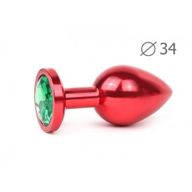 Коническая красная анальная втулка с зеленым кристаллом - 8,2 см.