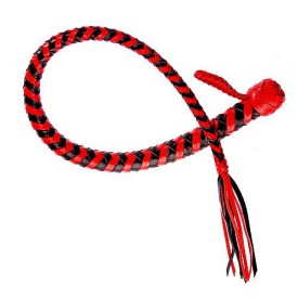 Плеть "Змея" из полосок кожи красного и черного цветов - 60 см.
