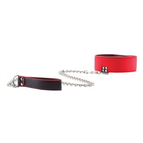 Чёрно-красный двусторонний ошейник с поводком Reversible Collar with Leash